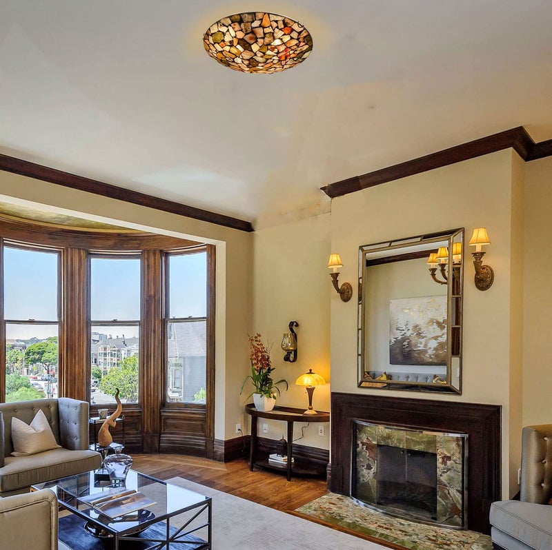 ARTZONE Stained Glass Flush Mount Ceiling Light 16 Inch 3-Light Natural Stone Mosaic Ceiling Lamp for Hallway Entryway Bathroom - Image 4